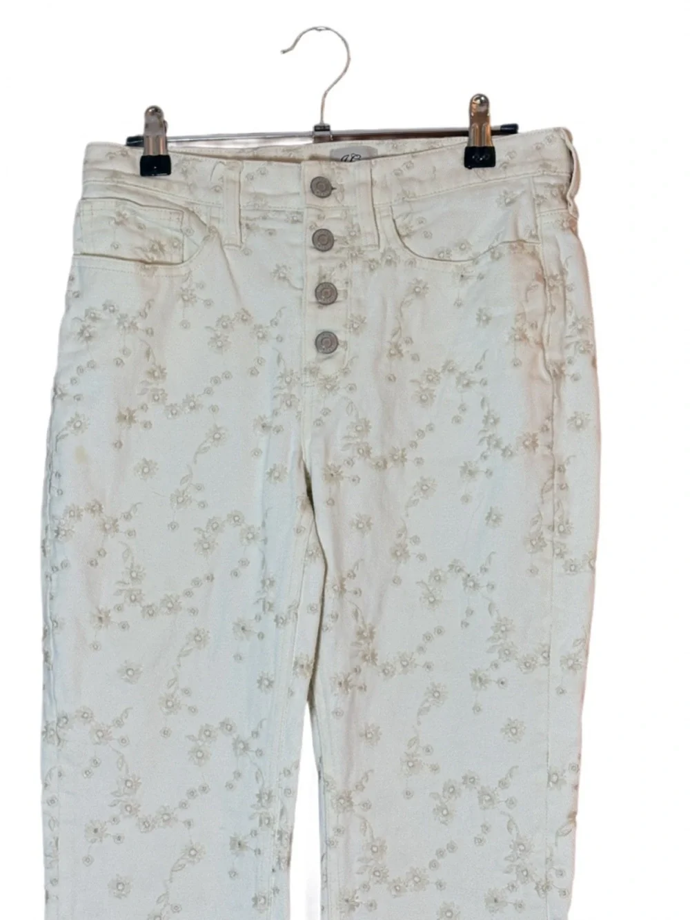 J.Crew Floral Embroidered Button Fly Jeans Raw Hem Size 25
